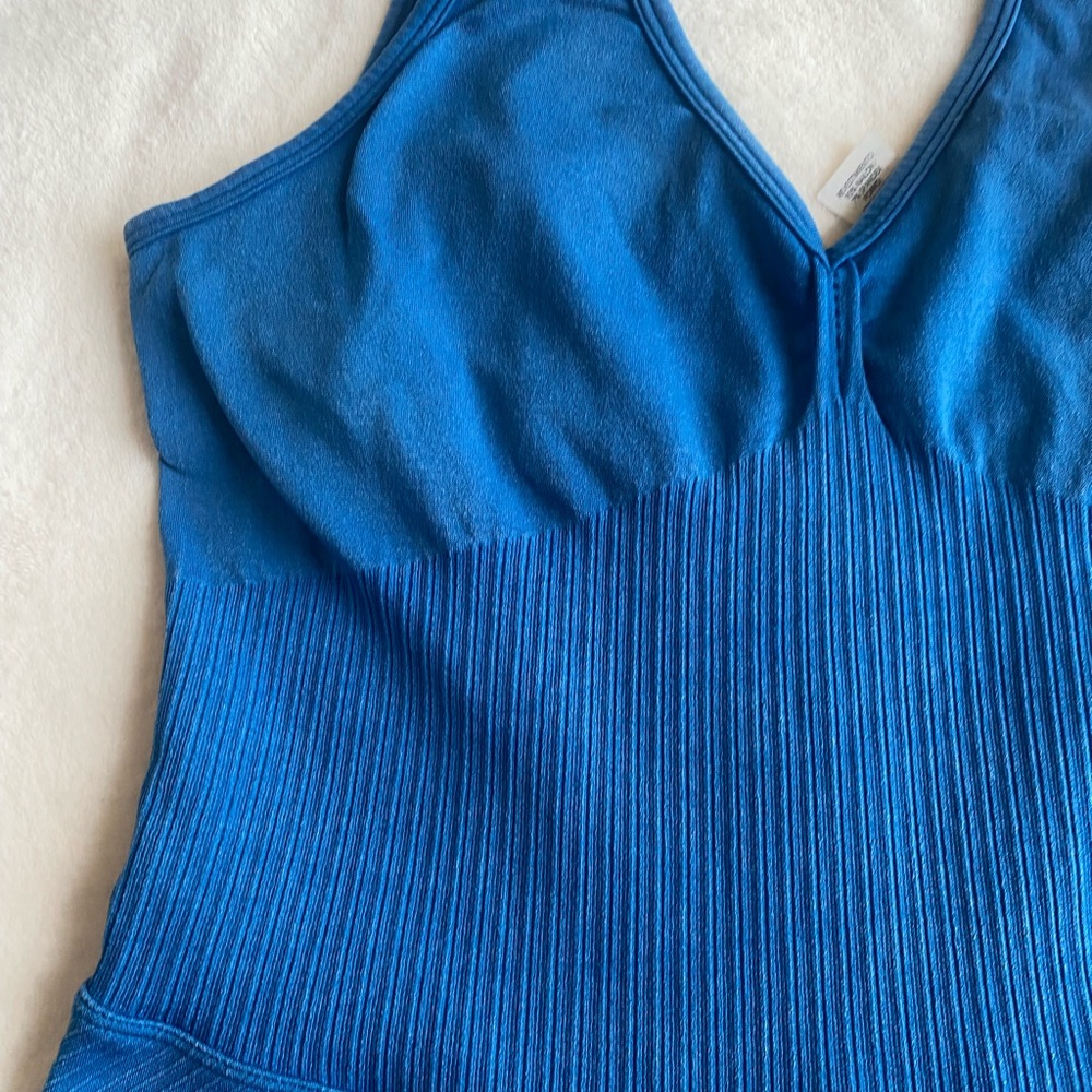 JoyLab Blue One Piece with Plunging V-Neck and Ribbed Texture - Picture 3 of 8